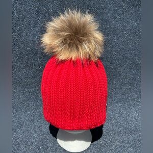 Steffner Austria Fur Pom Red Beanie Ski Hat